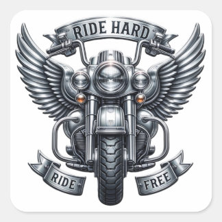 Classic Bike Design With Wings & Words Square Sticker