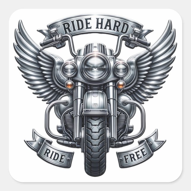 Classic Bike Design With Wings & Words Square Sticker (Front)