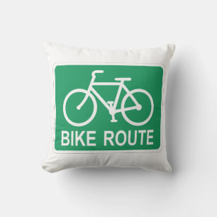 Classic Bike Route Sign Throw Pillow