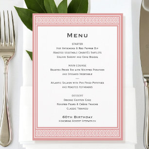 Classic Birthday Party Pink Dinner Flat Menu