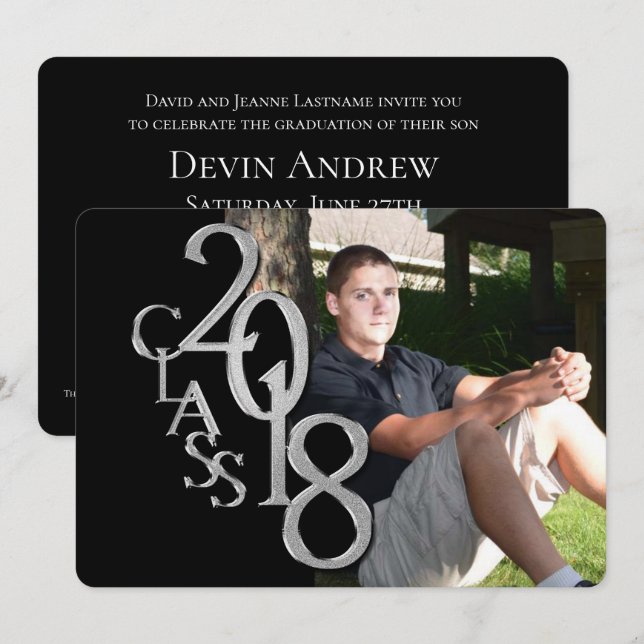 Classic Black 2018 Photo Graduation Invitation (Devant / Derrière)