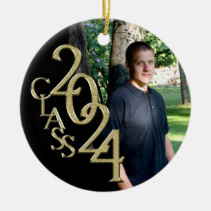 Classic Black 2024 Graduate Photo Ceramic Ornament