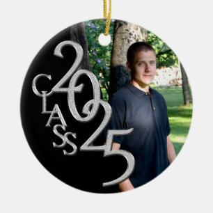 Classic Black 2025 Graduate Photo Ceramic Ornament