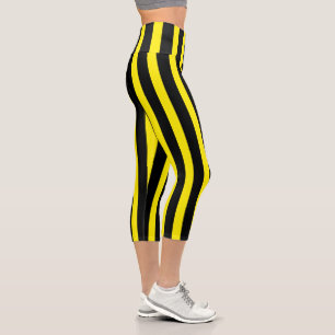 Classic Black and Bright Yellow Striped Capri Leggings