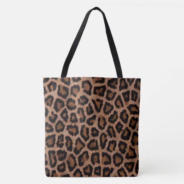 Classic Black and Brown Leopard Spot Print Tote Bag (Front)