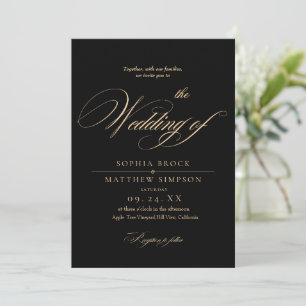 Classic Black and Burgundy Script Wedding Invitation