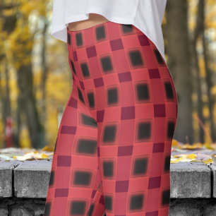 Classic Black and Claret Red Check Pattern Leggings