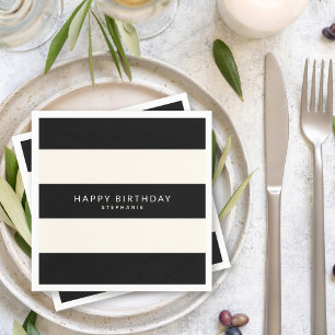 Classic Black and Eggshell White Stripes with Name Napkin