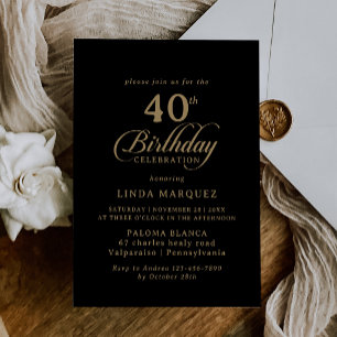 Classic Black and Gold 40th Birthday Party Invitation