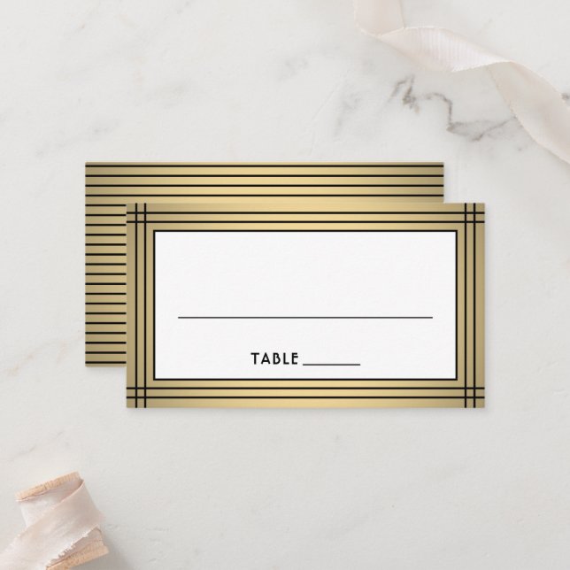 Classic Black and Gold Border Elegant Escort / Place Card (Front/Back In Situ)