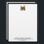 Classic Black and Gold Business Letterhead<br><div class="desc">Make a professional statement with this Classic Black and Gold Business Stationery. This sophisticated set showcases a timeless design, featuring a brushed gold initial emblem that adds an elegant touch. The company name and contact information are tastefully displayed in classic black typography in the lower thirds, creating a refined and...</div>