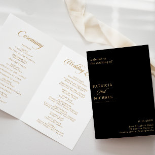 Classic Black and Gold Calligraphy Folded Wedding Program