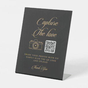 Classic Black and Gold Capture the Love Wedding Pedestal Sign