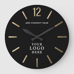 Classic Black and Gold Corporate Logo Business Large Clock