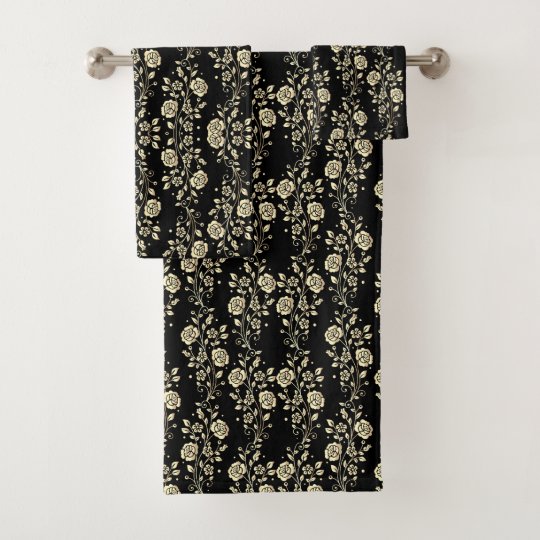 Classic black and gold floral bath towel set Zazzle.ca