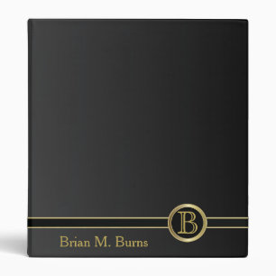 Classic Black and Gold Monogram Design Binder