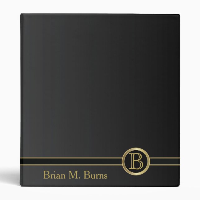 Classic Black and Gold Monogram Design Binder (Front)