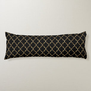 Classic Black and Gold Quatrefoil Pattern Body Pillow