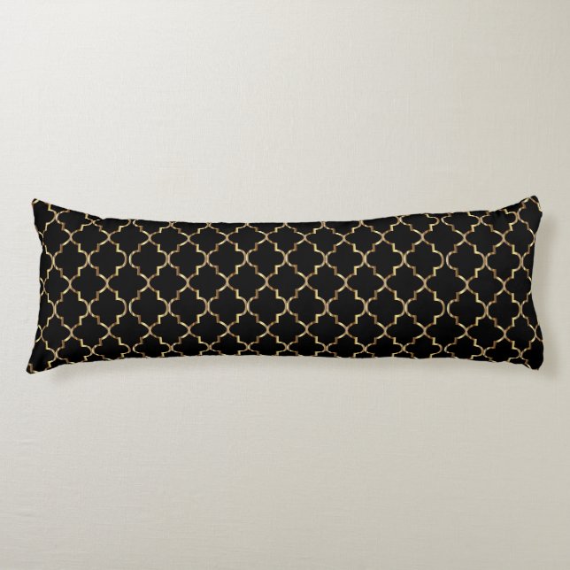 Classic Black and Gold Quatrefoil Pattern Body Pillow (Front)