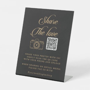 Classic Black and Gold Share the Love QR Code Pedestal Sign