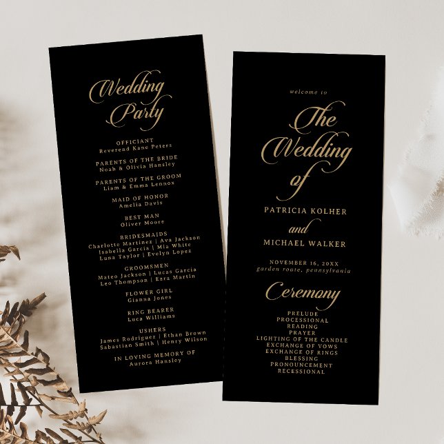 Classic Black and Gold Tea Length Wedding Program (Creator Uploaded)