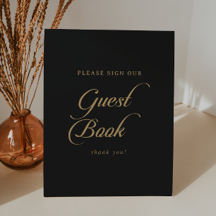 Classic Black and Gold Wedding Guest Book Pedestal Sign