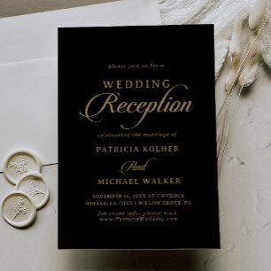Classic Black and Gold Wedding Reception  Invitation