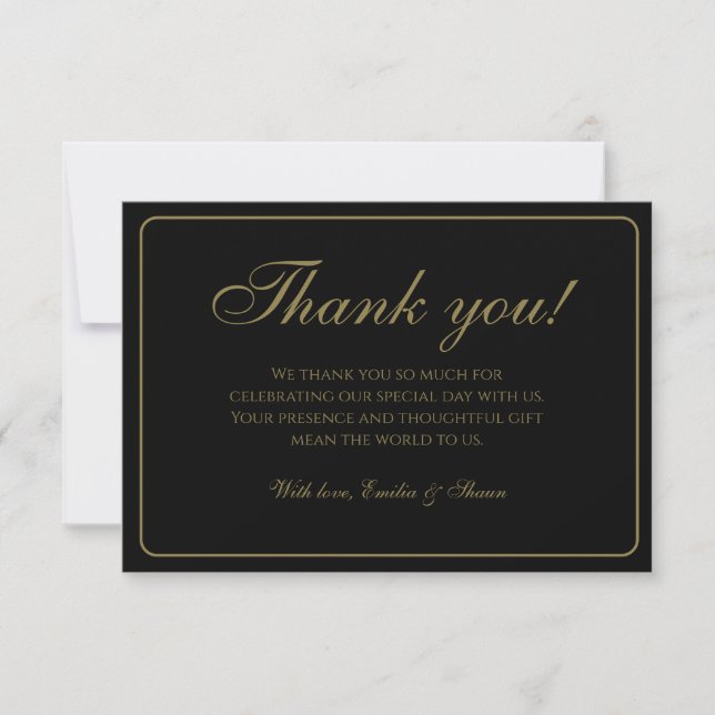 Classic Black and Gold Wedding Thank You Cards (Front)