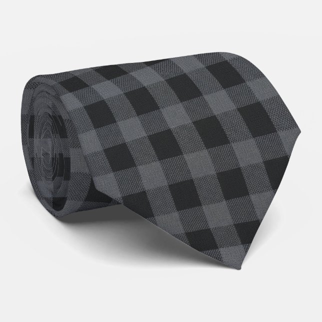 Classic Black and Grey Buffalo Check Tie (Rolled)
