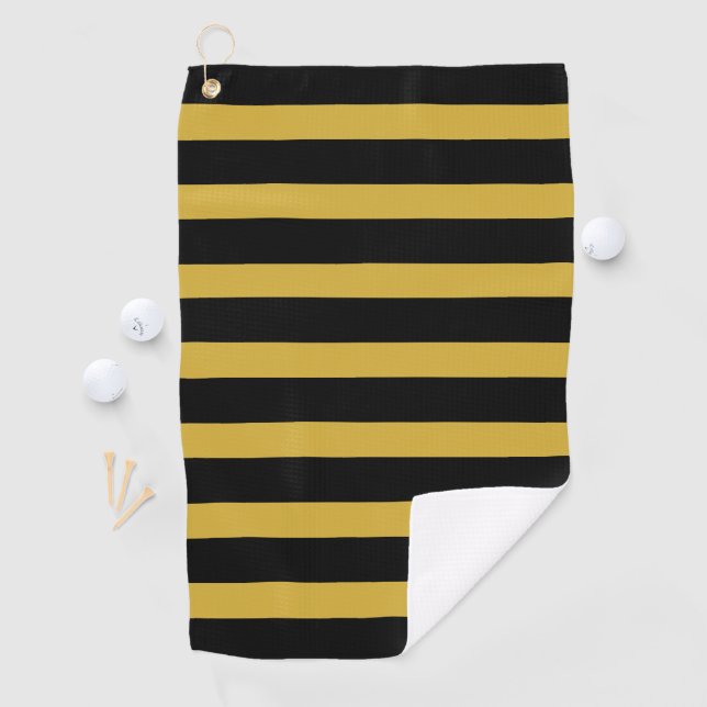 Classic Black and Metallic Gold Horizontal Striped Golf Towel (InSitu)
