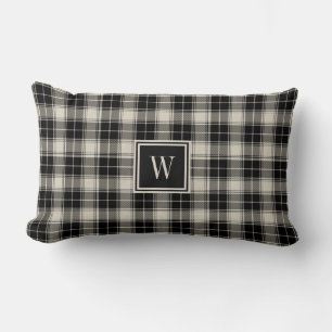 Classic Black and Off-White Plaid with Monogram Lumbar Pillow