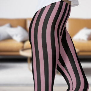 Classic Black and Pink Strip Pattern Leggings