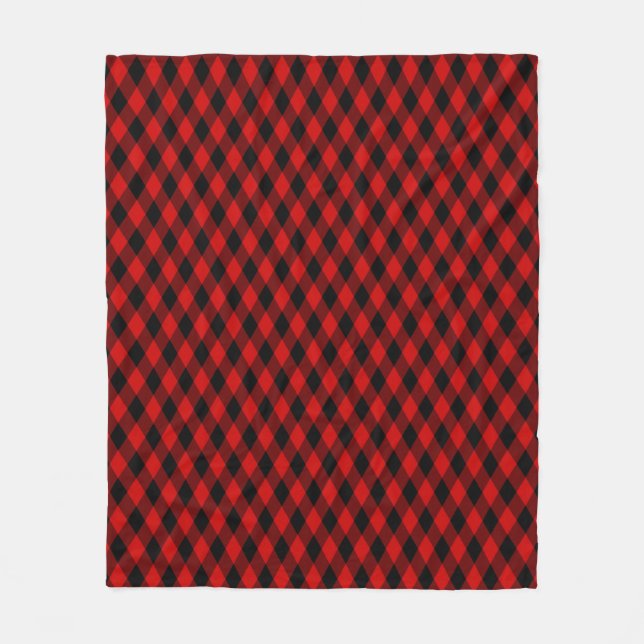 Classic Black and Red Diamond Pattern Fleece Blanket (Front)