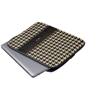 Classic Black and Tan Houndstooth Custom Monogram Laptop Sleeve