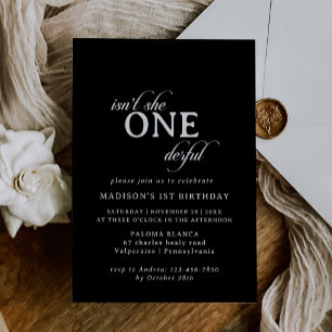 Classic Black and White 1st Birthday Party Invitation