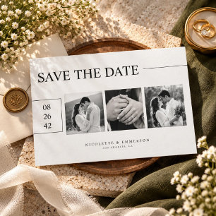 Classic Black and White 3 Photo Wedding Save The Date