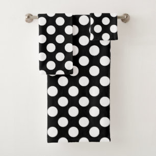 Classic Black and White Big Dot Pattern Bath Towel Set
