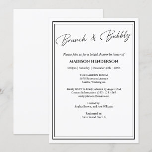 Classic Black and White Bridal Shower Brunch Invitation