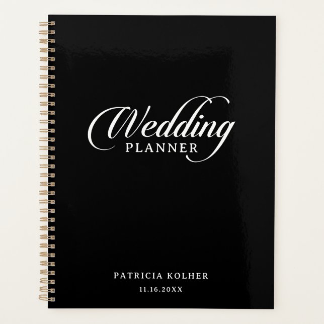 Classic Black and White Calligraphy Wedding  Planner (Front)