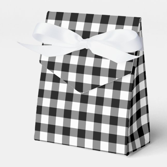 Classic Black And White Checked Gingham Pattern Favor Box (Front Side)
