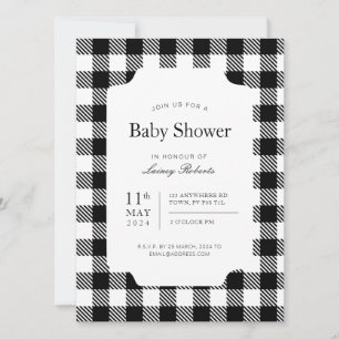 Classic Black and White Checkerboard Plaid Shower Invitation