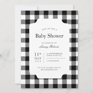 Classic Black and White Checkerboard Plaid Shower Invitation