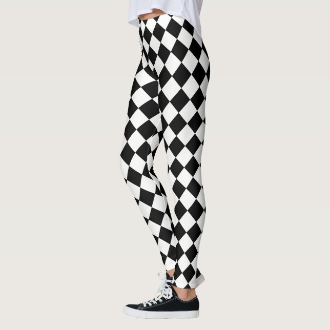 Classic Black and White Checkers Decor on Leggings (Left)