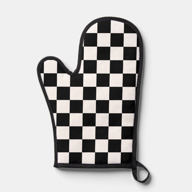 Classic Black and White Chequered Pattern Oven Mitt (Front)