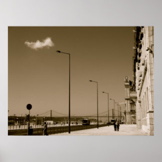 Classic Black and White City Street in Lisbon Poster