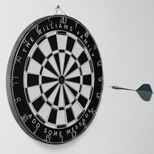 Classic Black and White Custom Family Name Message Dartboard