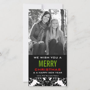 Classic Black and White Damask Customize Colour Holiday Card
