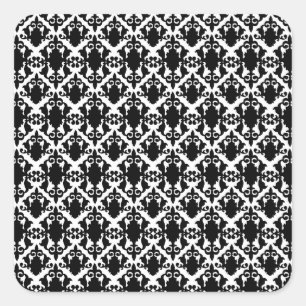 Classic Black and White Damask Square Sticker