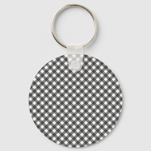 Classic Black And White Diagonal Gingham Plaid Keychain