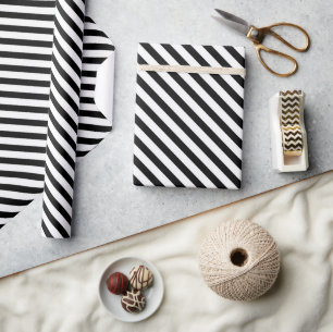 Classic Black and White Diagonal Stripes Wrapping Paper